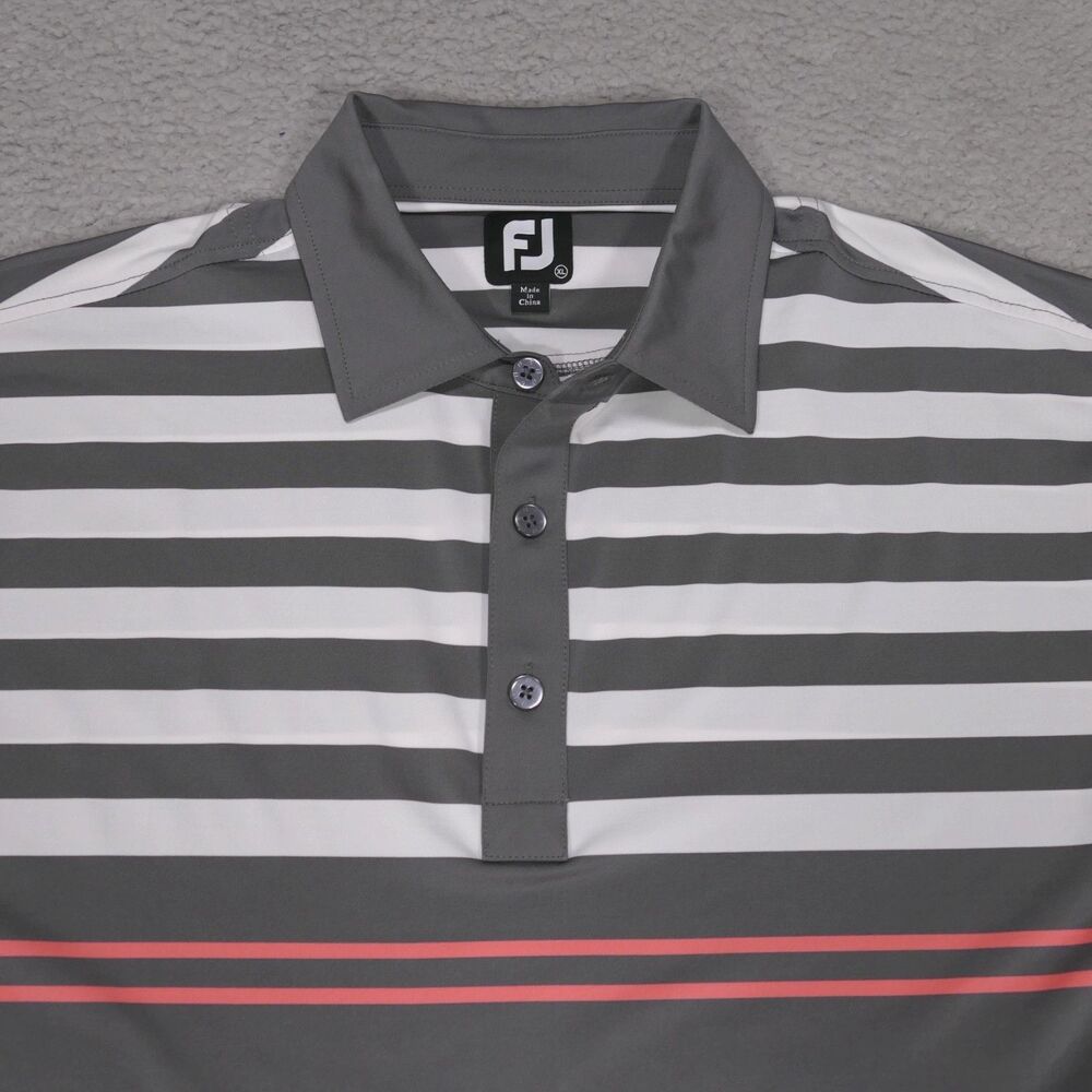FootJoy FJ Polo Shirt Men XL Gray Striped Short Sleeve